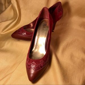 Reba Red and Gold Suede “Fancy” Pumps